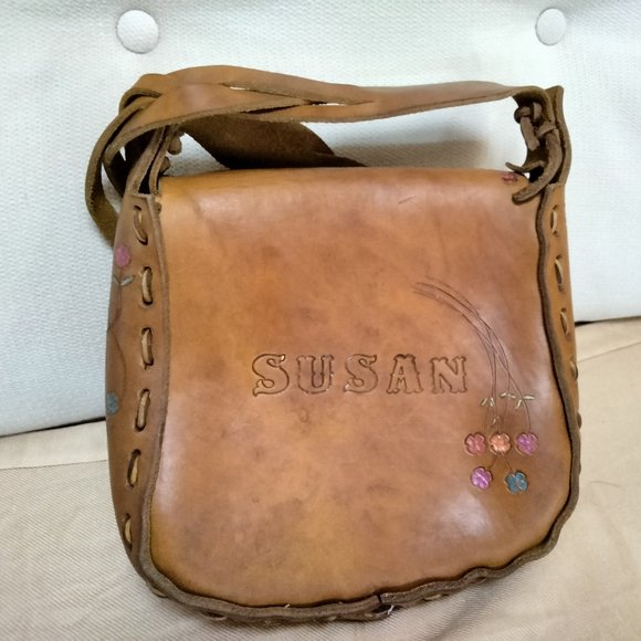 Vintage  PURSE LEATHER hobo tooled shoulder bag  for "Susan". late 60's- 70 - Picture 5 of 14
